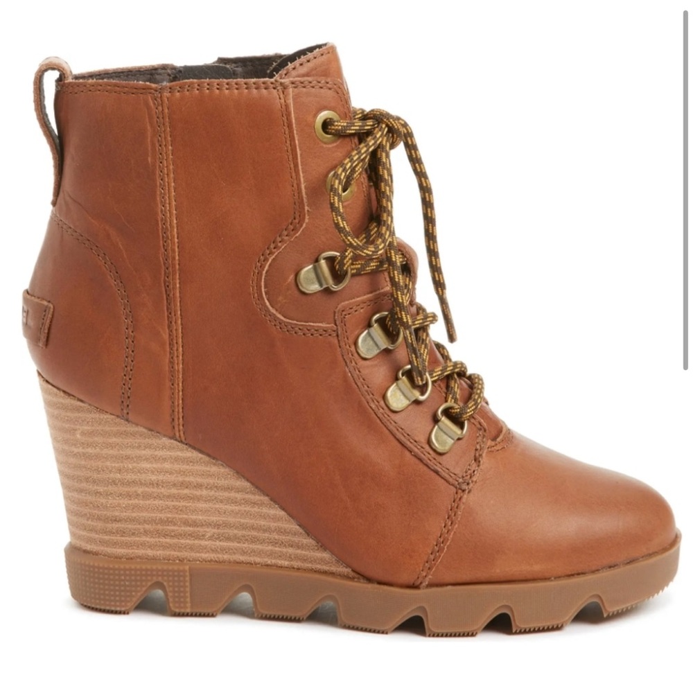 Sorel Joan Uptown Leather Lace-Up Wedge Boot Hazelnut Women's 7